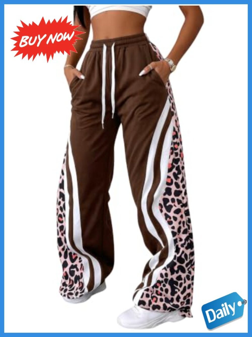 Wide Leg Sweatpants Leopard Print High Rise Drawstring Baggy